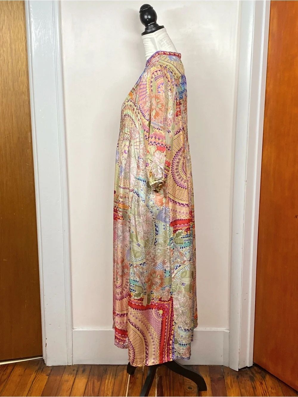 Johnny Was Garden Mosaic Tile Britta Floral Silk Midi-Dress size S - Picture 9 of 15